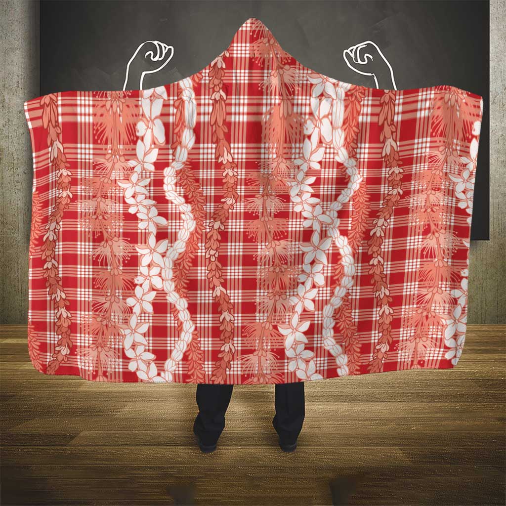 Hawaiian Ohia Lehua Lei Hooded Blanket Plaid Palaka Ulaula Pattern LT9 - Polynesian Pride