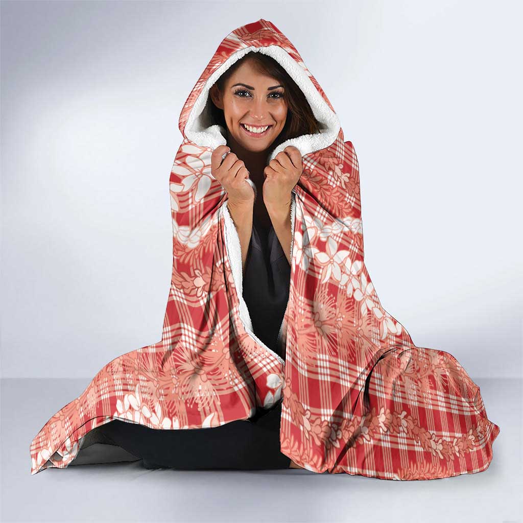 Hawaiian Ohia Lehua Lei Hooded Blanket Plaid Palaka Ulaula Pattern LT9 - Polynesian Pride