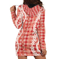 Hawaiian Ohia Lehua Lei Hoodie Dress Plaid Palaka Ulaula Pattern - Polynesian Pride