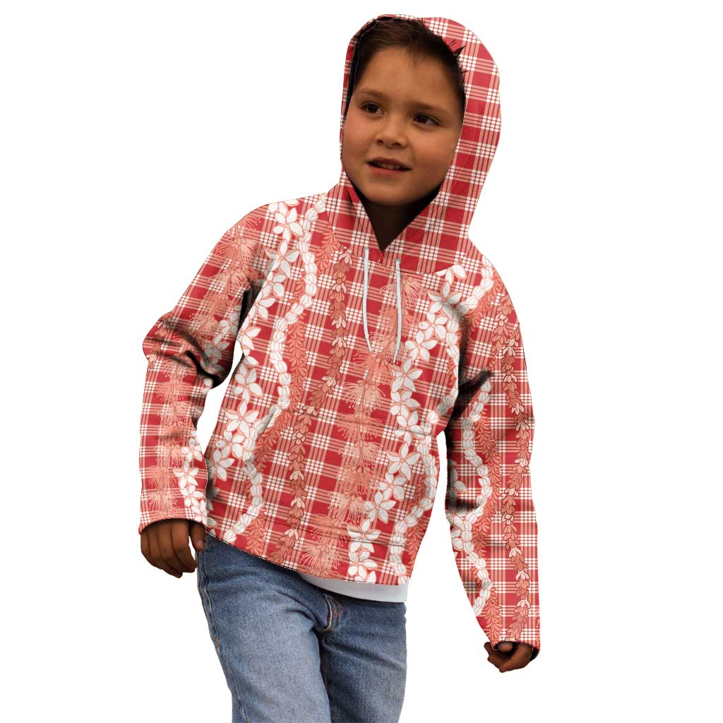 Hawaiian Ohia Lehua Lei Kid Hoodie Plaid Palaka Ulaula Pattern - Polynesian Pride