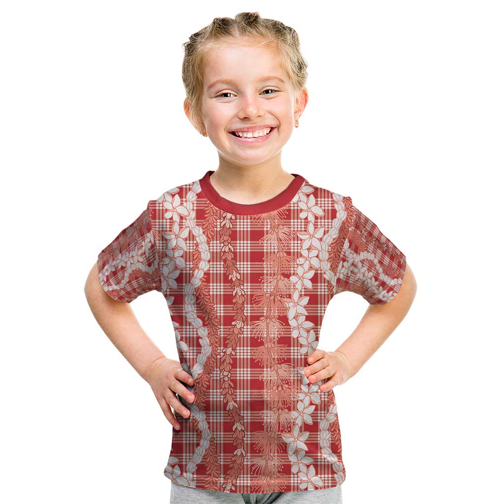 Hawaiian Ohia Lehua Lei Kid T Shirt Plaid Palaka Ulaula Pattern - Polynesian Pride