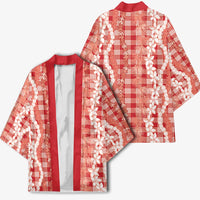 Hawaiian Ohia Lehua Lei Kimono Plaid Palaka Ulaula Pattern - Polynesian Pride