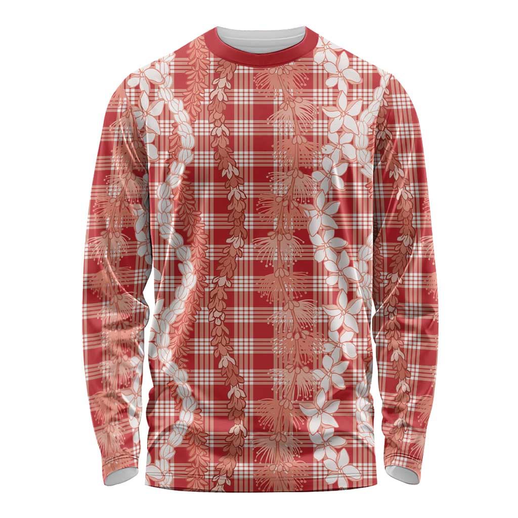 Hawaiian Ohia Lehua Lei Long Sleeve Shirt Plaid Palaka Ulaula Pattern LT9 Unisex Red - Polynesian Pride