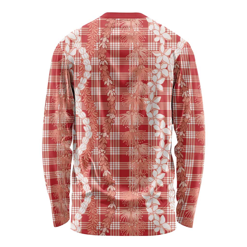 Hawaiian Ohia Lehua Lei Long Sleeve Shirt Plaid Palaka Ulaula Pattern LT9 - Polynesian Pride
