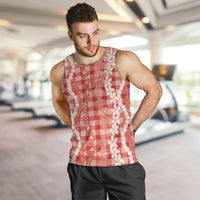 Hawaiian Ohia Lehua Lei Men Tank Top Plaid Palaka Ulaula Pattern LT9 Red - Polynesian Pride