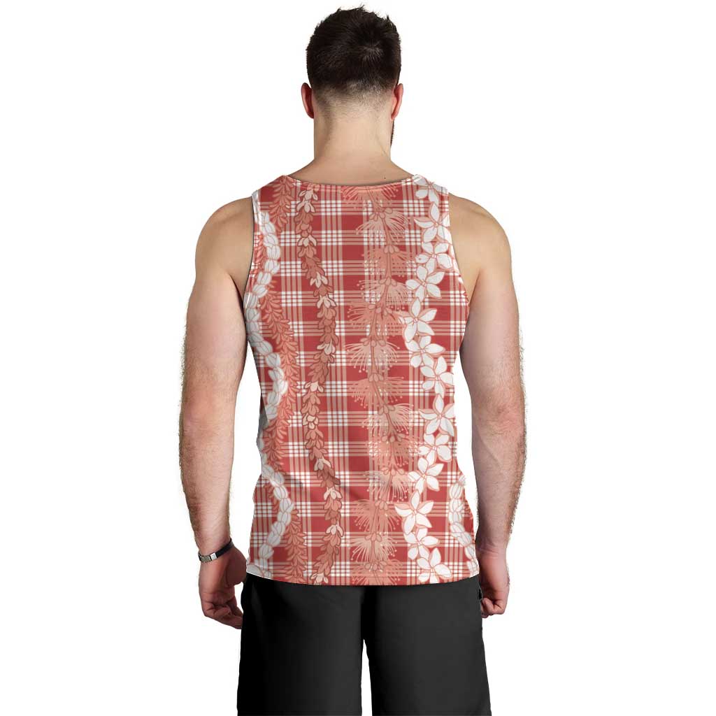 Hawaiian Ohia Lehua Lei Men Tank Top Plaid Palaka Ulaula Pattern LT9 - Polynesian Pride