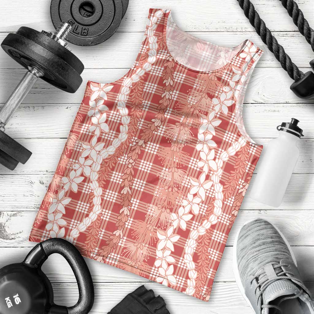 Hawaiian Ohia Lehua Lei Men Tank Top Plaid Palaka Ulaula Pattern LT9 - Polynesian Pride