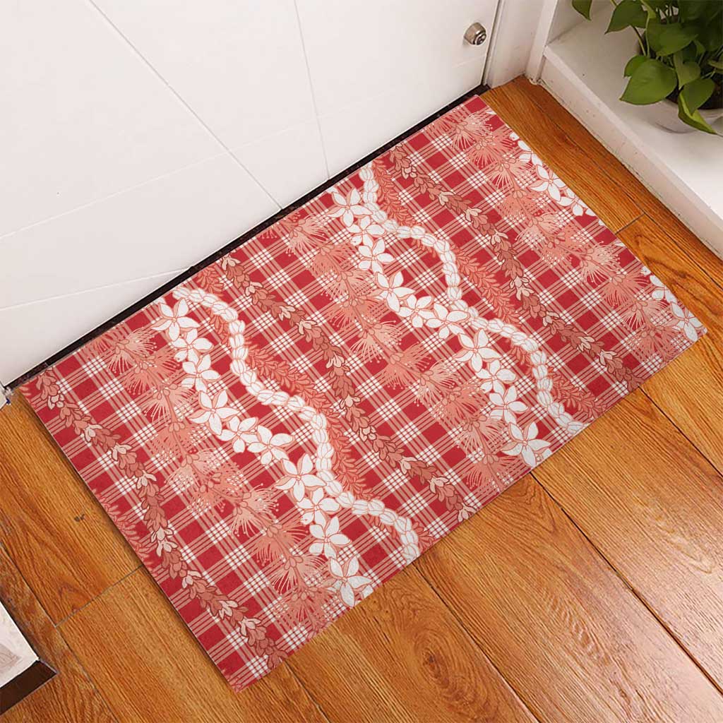 Hawaiian Ohia Lehua Lei Rubber Doormat Plaid Palaka Ulaula Pattern LT9 - Polynesian Pride
