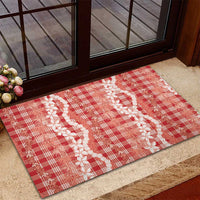 Hawaiian Ohia Lehua Lei Rubber Doormat Plaid Palaka Ulaula Pattern LT9 - Polynesian Pride