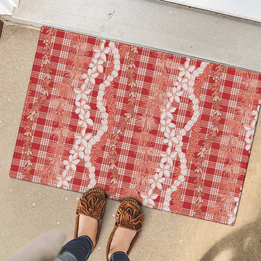Hawaiian Ohia Lehua Lei Rubber Doormat Plaid Palaka Ulaula Pattern LT9 - Polynesian Pride