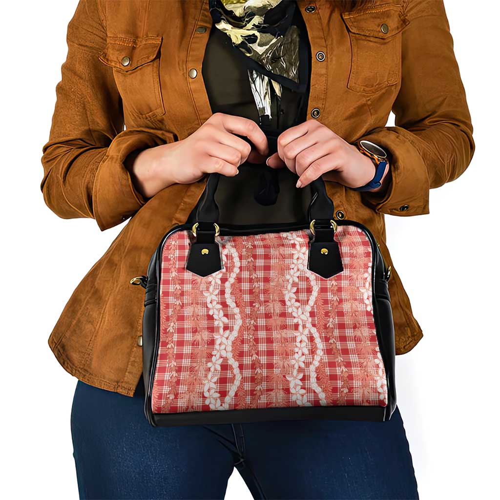 Hawaiian Ohia Lehua Lei Shoulder Handbag Plaid Palaka Ulaula Pattern LT9 - Polynesian Pride