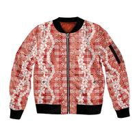 Hawaiian Ohia Lehua Lei Sleeve Zip Bomber Jacket Plaid Palaka Ulaula Pattern LT9 Unisex Red - Polynesian Pride