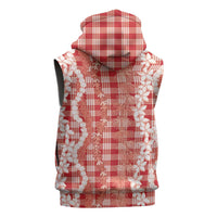 Hawaiian Ohia Lehua Lei Sleeveless Hoodie Plaid Palaka Ulaula Pattern LT9 - Polynesian Pride