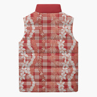 Hawaiian Ohia Lehua Lei Sleeveless Puffer Jacket Plaid Palaka Ulaula Pattern LT9 - Polynesian Pride