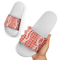 Hawaiian Ohia Lehua Lei Slide Sandals Plaid Palaka Ulaula Pattern LT9 - Polynesian Pride