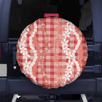Hawaiian Ohia Lehua Lei Spare Tire Cover Plaid Palaka Ulaula Pattern - Polynesian Pride