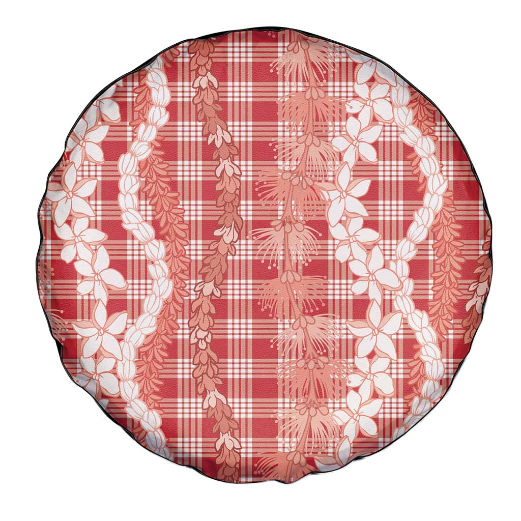 Hawaiian Ohia Lehua Lei Spare Tire Cover Plaid Palaka Ulaula Pattern - Polynesian Pride