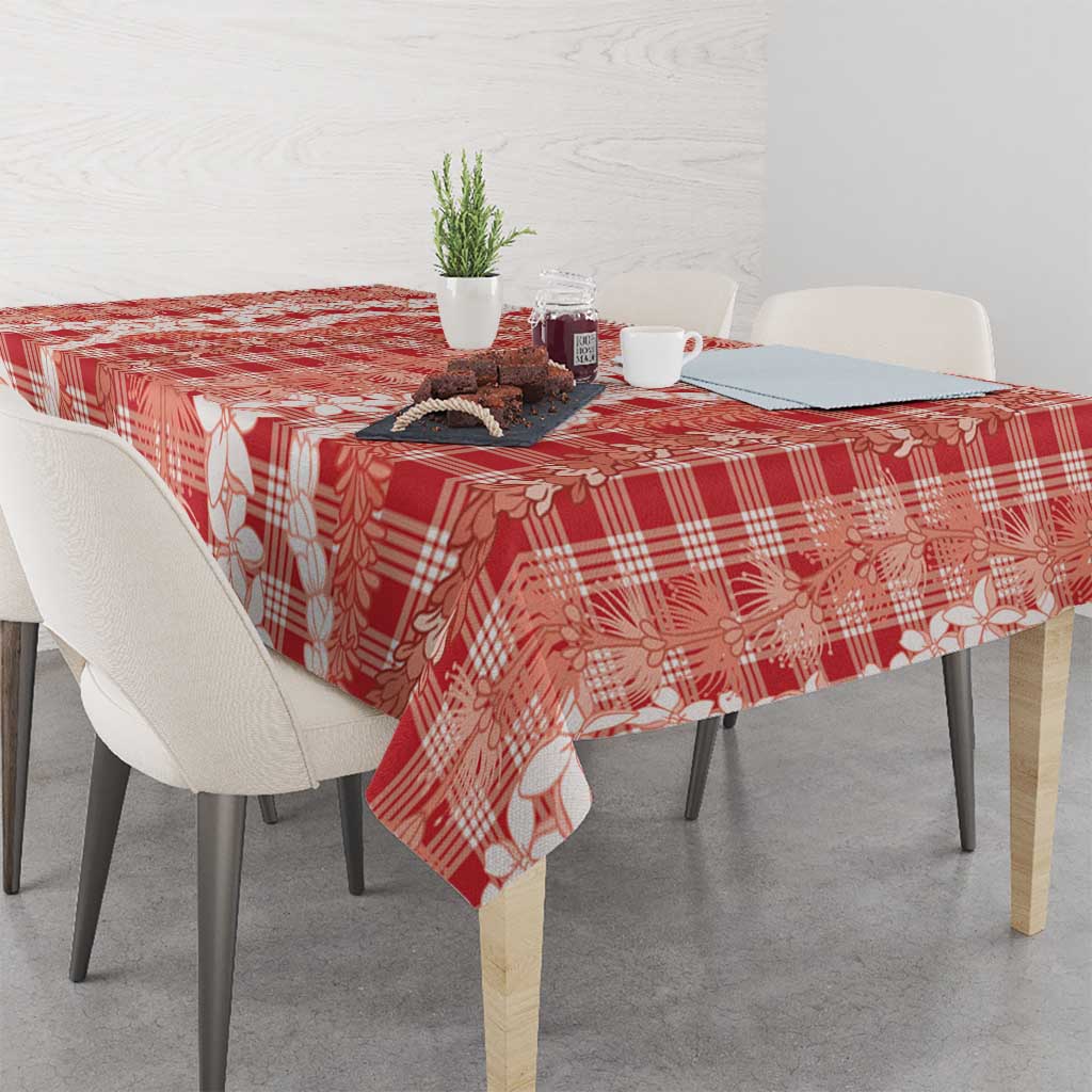 Hawaiian Ohia Lehua Lei Tablecloth Plaid Palaka Ulaula Pattern LT9 - Polynesian Pride