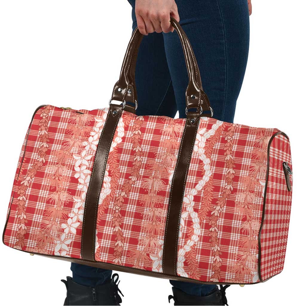 Hawaiian Ohia Lehua Lei Travel Bag Plaid Palaka Ulaula Pattern LT9 - Polynesian Pride