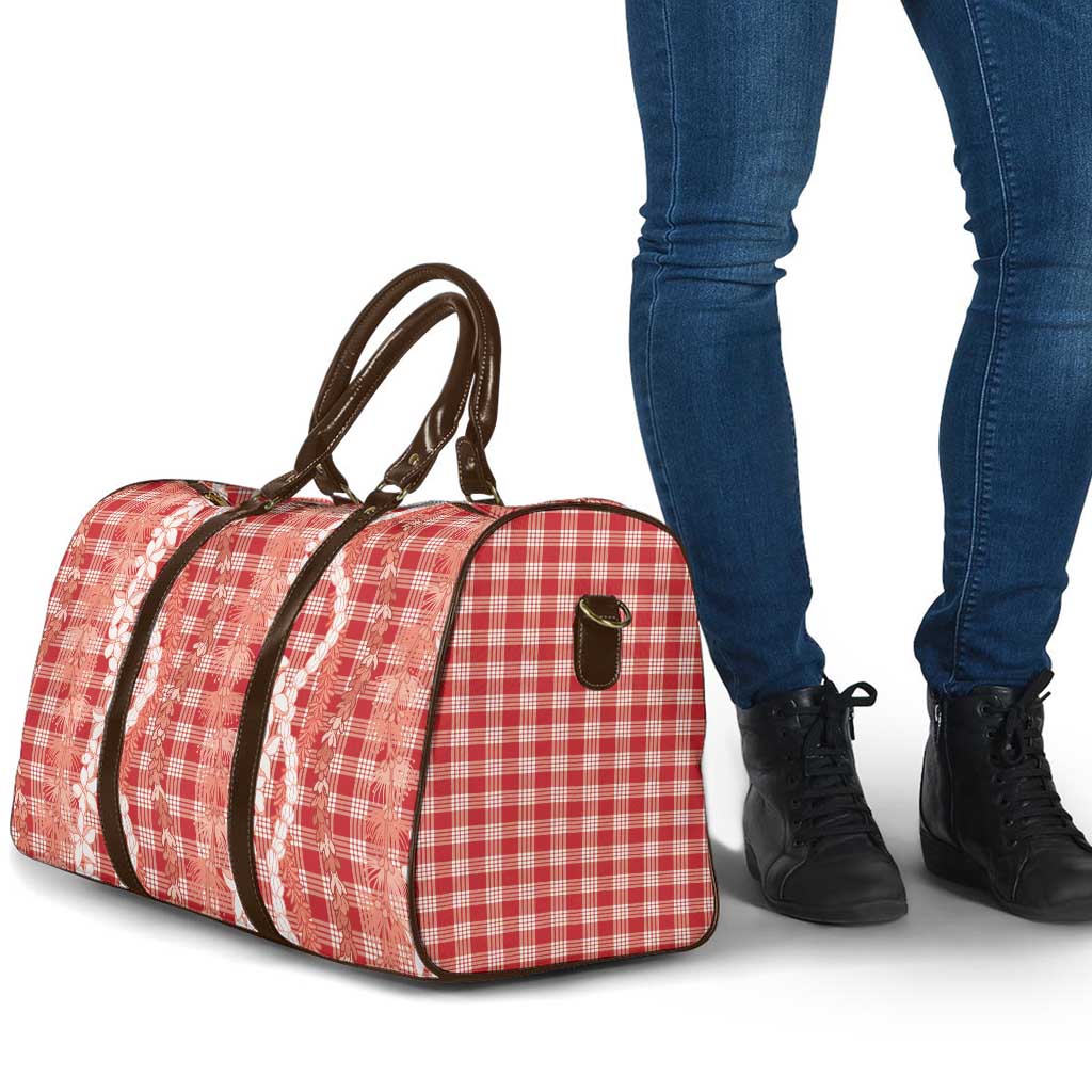 Hawaiian Ohia Lehua Lei Travel Bag Plaid Palaka Ulaula Pattern LT9 - Polynesian Pride
