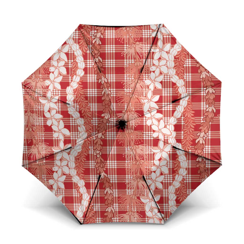 Hawaiian Ohia Lehua Lei Umbrella Plaid Palaka Ulaula Pattern - Polynesian Pride