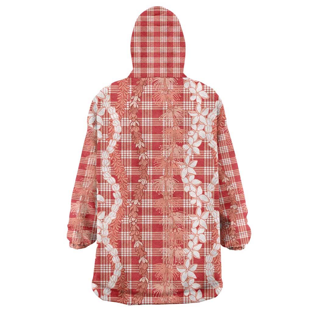 Hawaiian Ohia Lehua Lei Wearable Blanket Hoodie Plaid Palaka Ulaula Pattern LT9 - Polynesian Pride