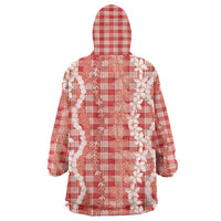 Hawaiian Ohia Lehua Lei Wearable Blanket Hoodie Plaid Palaka Ulaula Pattern LT9 - Polynesian Pride