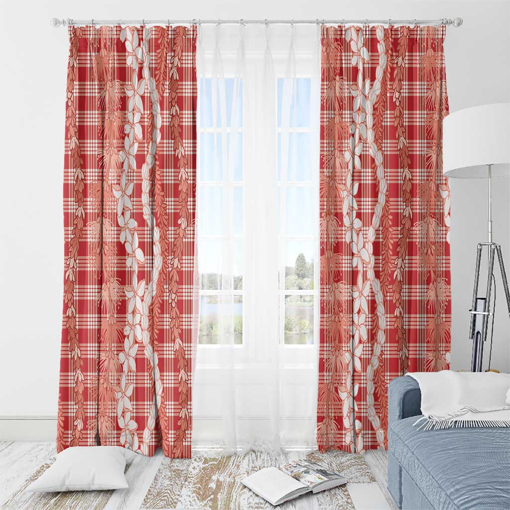 Hawaiian Ohia Lehua Lei Window Curtain Plaid Palaka Ulaula Pattern - Polynesian Pride