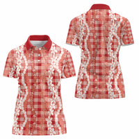 Hawaiian Ohia Lehua Lei Women Polo Shirt Plaid Palaka Ulaula Pattern - Polynesian Pride