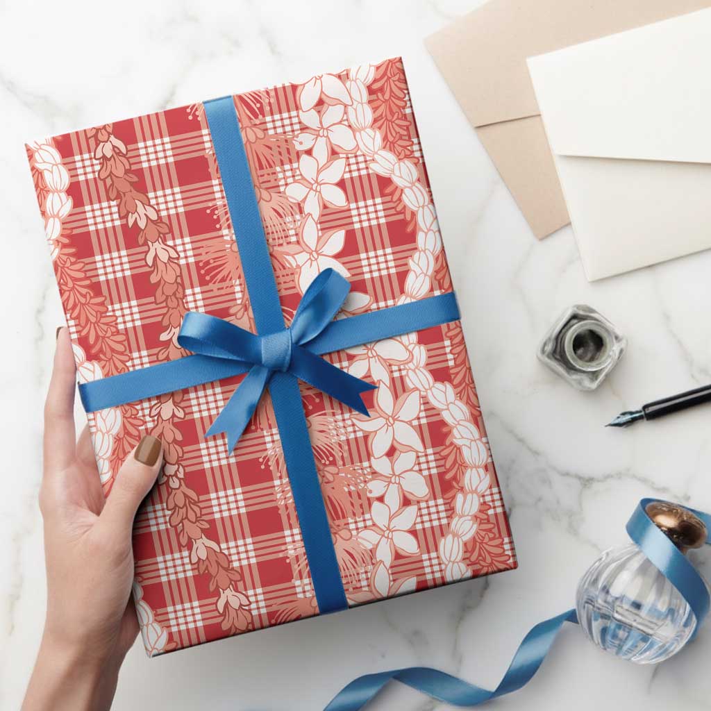 Hawaiian Ohia Lehua Lei Wrapping Paper Plaid Palaka Ulaula Pattern - Polynesian Pride