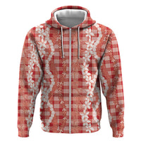 Hawaiian Ohia Lehua Lei Zip Hoodie Plaid Palaka Ulaula Pattern - Polynesian Pride