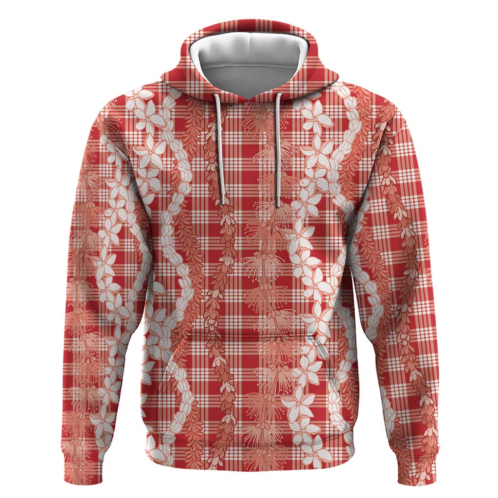 Hawaiian Ohia Lehua Lei Zip Hoodie Plaid Palaka Ulaula Pattern - Polynesian Pride