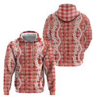 Hawaiian Ohia Lehua Lei Zip Hoodie Plaid Palaka Ulaula Pattern - Polynesian Pride