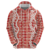 Hawaiian Ohia Lehua Lei Zip Hoodie Plaid Palaka Ulaula Pattern - Polynesian Pride