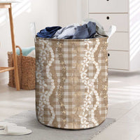 Hawaiian Ohia Lehua Lei Laundry Basket Plaid Palaka Kalaihaahaa Pattern LT9 Tan - Polynesian Pride
