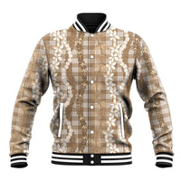 Hawaiian Ohia Lehua Lei Baseball Jacket Plaid Palaka Kalaihaahaa Pattern LT9 Unisex Tan - Polynesian Pride