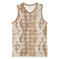 Hawaiian Ohia Lehua Lei Basketball Jersey Plaid Palaka Kalaihaahaa Pattern LT9 Unisex Tan - Polynesian Pride