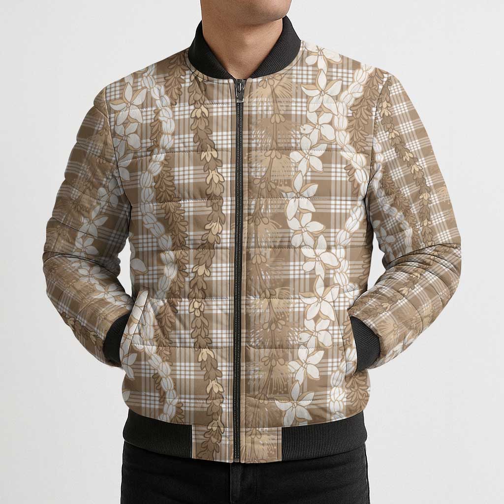 Hawaiian Ohia Lehua Lei Bomber Puffer Jacket Plaid Palaka Kalaihaahaa Pattern LT9 - Polynesian Pride