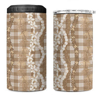 Hawaiian Ohia Lehua Lei 4 in 1 Can Cooler Tumbler Plaid Palaka Kalaihaahaa Pattern - Polynesian Pride