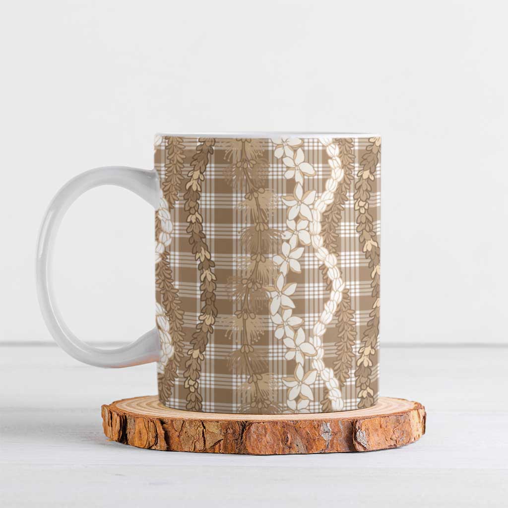 Hawaiian Ohia Lehua Lei Ceramic Mug Plaid Palaka Kalaihaahaa Pattern - Polynesian Pride