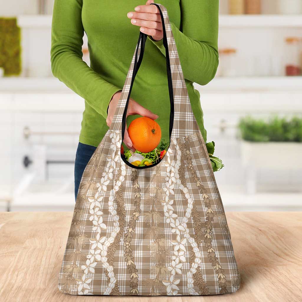 Hawaiian Ohia Lehua Lei Grocery Bag Plaid Palaka Kalaihaahaa Pattern LT9 - Polynesian Pride