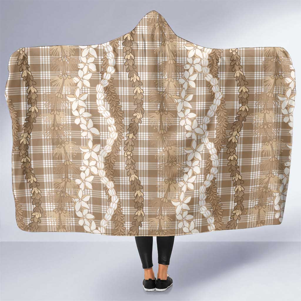 Hawaiian Ohia Lehua Lei Hooded Blanket Plaid Palaka Kalaihaahaa Pattern LT9 One Size Tan - Polynesian Pride