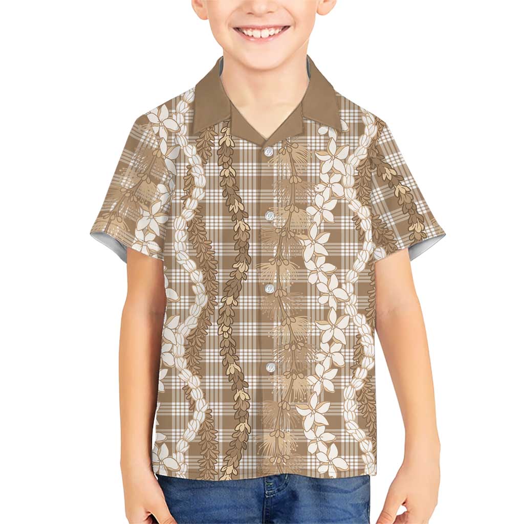 Hawaiian Ohia Lehua Lei Kid Hawaiian Shirt Plaid Palaka Kalaihaahaa Pattern LT9 Kid Tan - Polynesian Pride