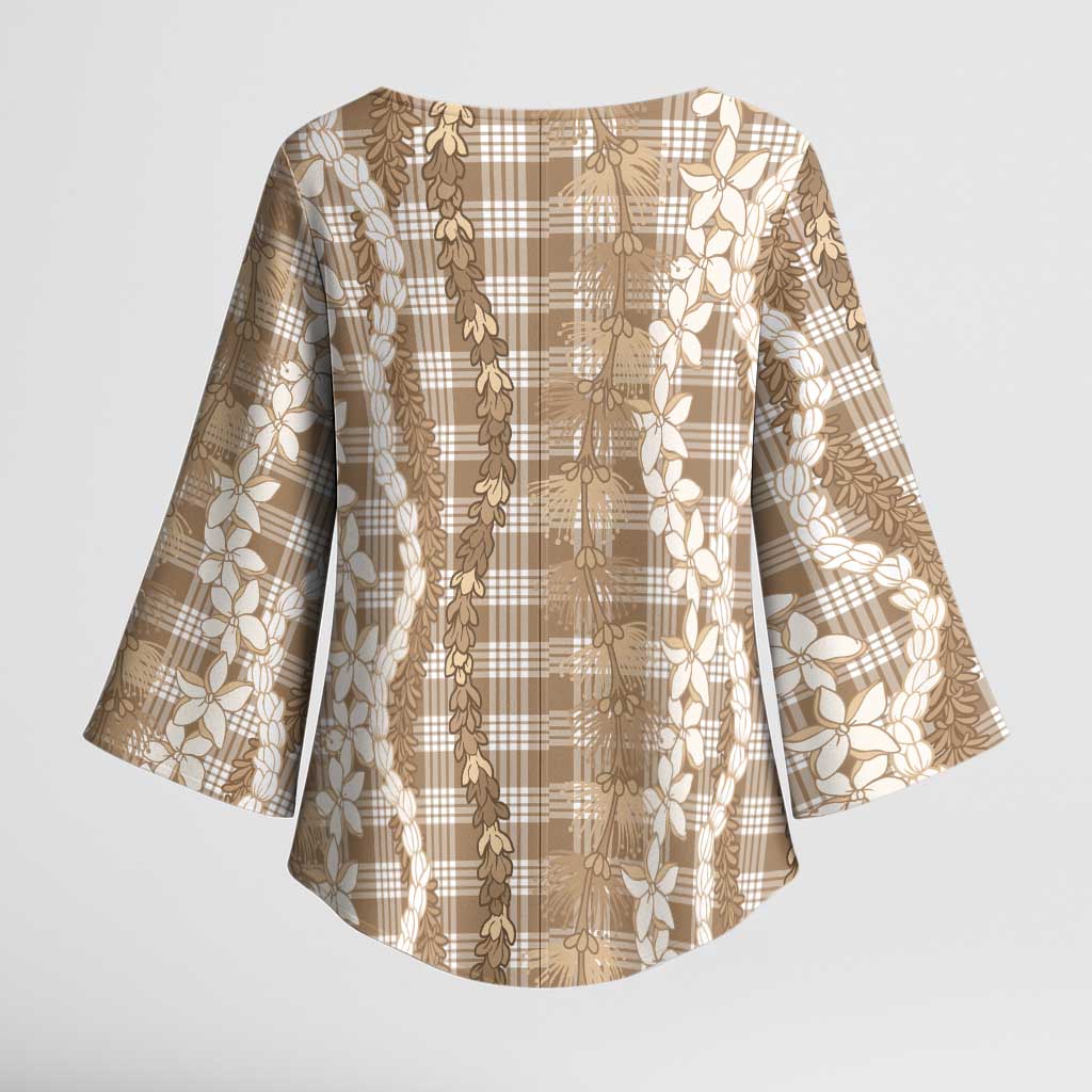 Hawaiian Ohia Lehua Lei Kimono Sleeve Blouse Plaid Palaka Kalaihaahaa Pattern LT9 - Polynesian Pride