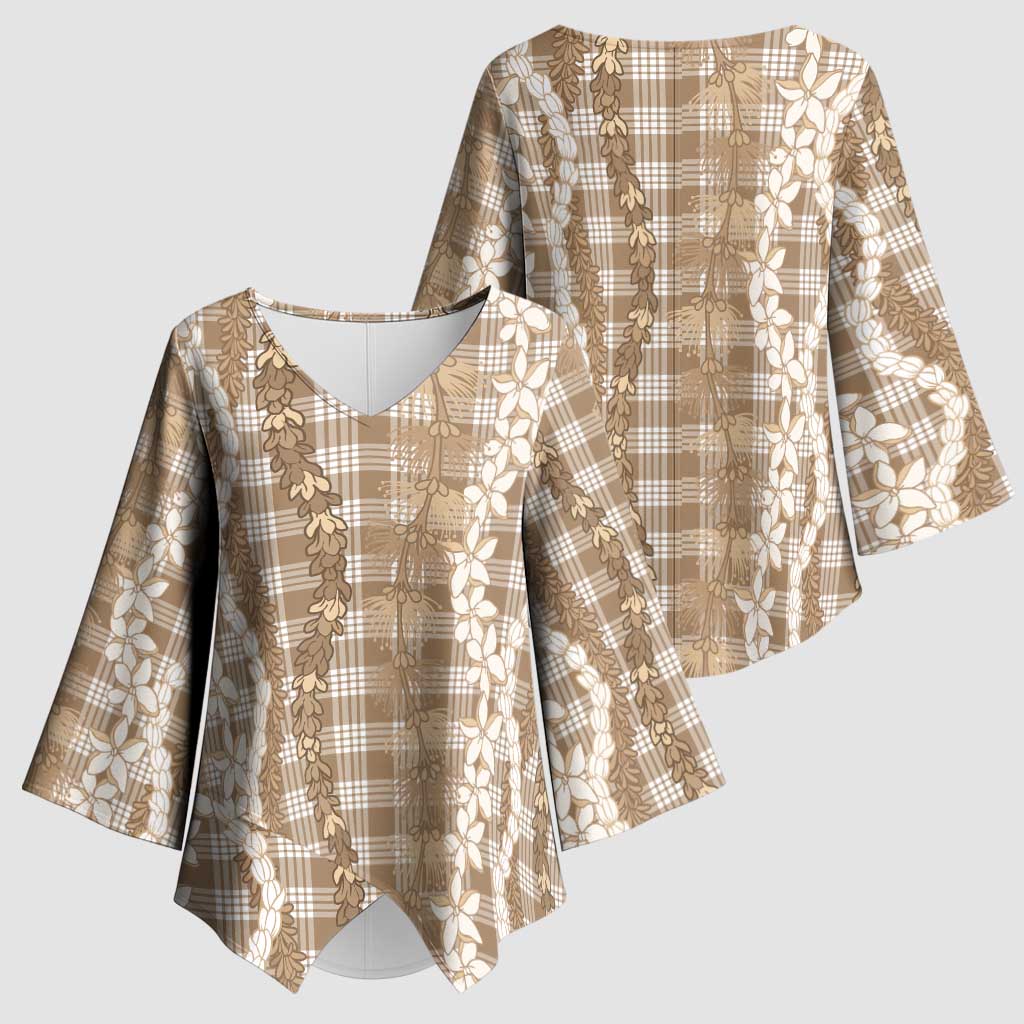 Hawaiian Ohia Lehua Lei Kimono Sleeve Blouse Plaid Palaka Kalaihaahaa Pattern LT9 - Polynesian Pride