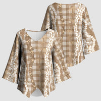 Hawaiian Ohia Lehua Lei Kimono Sleeve Blouse Plaid Palaka Kalaihaahaa Pattern LT9 - Polynesian Pride