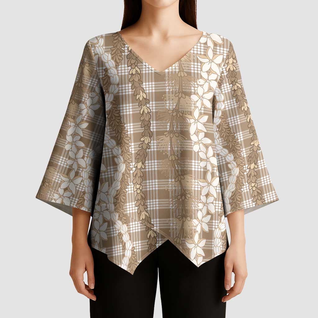 Hawaiian Ohia Lehua Lei Kimono Sleeve Blouse Plaid Palaka Kalaihaahaa Pattern LT9 - Polynesian Pride