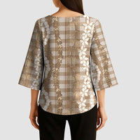 Hawaiian Ohia Lehua Lei Kimono Sleeve Blouse Plaid Palaka Kalaihaahaa Pattern LT9 - Polynesian Pride