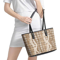 Hawaiian Ohia Lehua Lei Leather Tote Bag Plaid Palaka Kalaihaahaa Pattern LT9 - Polynesian Pride