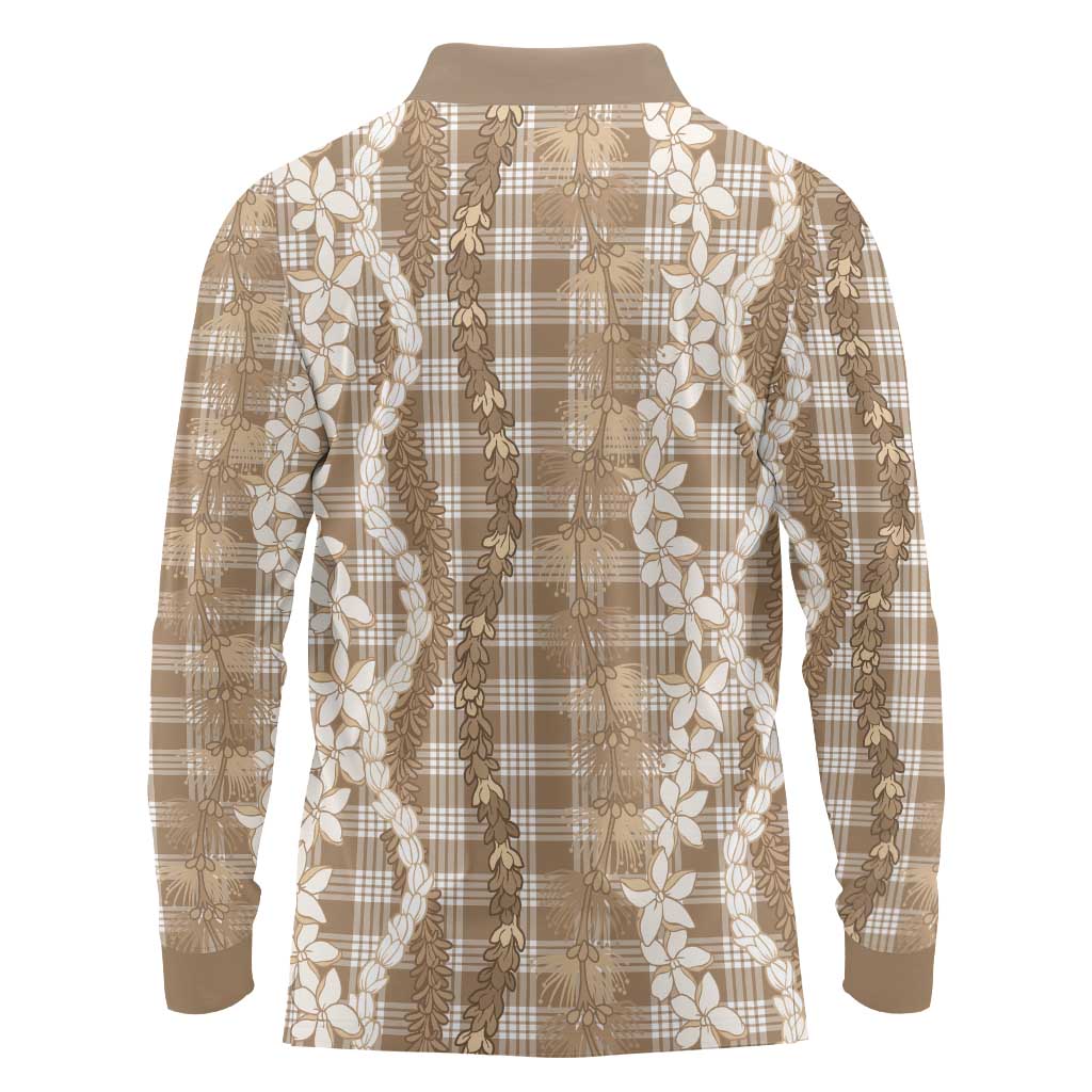 Hawaiian Ohia Lehua Lei Long Sleeve Polo Shirt Plaid Palaka Kalaihaahaa Pattern - Polynesian Pride